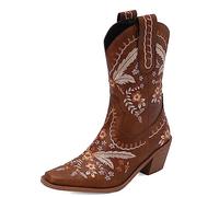 Carkuolary Mujeres Western Cowboy Trabajo Botas with Embroidered Moda Retro Clásica Tall Boot para mujer Niñas Señoras Marrón Numero 34