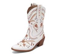 Carkuolary Mujeres Western Cowboy Trabajo Botas with Embroidered Moda Retro Clásica Tall Boot para mujer Niñas Señoras Blanco Numero 39