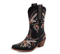 Carkuolary Mujeres Western Cowboy Trabajo Botas with Embroidered Moda Retro Clásica Tall Boot para mujer Niñas Señoras Negro Numero 41.5