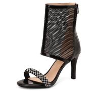 Carkuolary Mujer's Moda Punta Abierta Tacón de aguja High Heels Dress Mesh Sandalias Verano Hollow Out Encaje Back Cremalleraper ies Dancing para mujer Negro Numero 34
