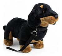 Carl Dick Dachshund de pie, Perro negro con correa, animal de peluche