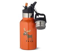 Carl Oscar Botella Termo de Doble Pared para Niños - Botella aislante ahora caliente 10 o 24 horas fría. 0,3 litros con Un alce, en naranja. Se suministra con 2 tapas, de las cuales uno con paja.