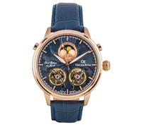 Carl von Zeyten Durbach - Reloj automático para hombre - Caja de acero inoxidable en oro rosa - Ø 45 mm - Correa de piel azul de 22 mm de ancho - Fecha Luna Fecha Dual Balance - Cristal de zafiro