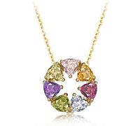 Carleen Collar de cadena de oro macizo de 14 quilates con piedra preciosa natural real, colgante circular redondo multicolor para mujeres y niñas, longitud: 40,6 cm + 5 cm