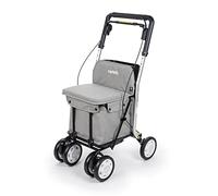 Carlett Andador y Carrito con Asiento Incorporado, Producto Médico Homologado EU, Bolsa Extraíble 29L/15kg, Bandeja Portaobjetos y Manillar Regulable, Plegable, Ruedas Ajustables, Comfort, Gris Claro