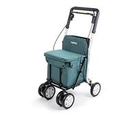 Carlett Andador y Carrito con Asiento Incorporado, Producto Médico Homologado EU, Bolsa Extraíble 29L/15kg, Bandeja Portaobjetos y Manillar Regulable, Plegable, Ruedas Ajustables, Comfort, Verde
