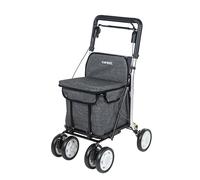 Carlett Andador y Carrito con Asiento Incorporado, Producto Médico Homologado EU, Bolsa Extraíble 29L/15kg, Bandeja Portaobjetos y Manillar Regulable, Plegable, Ruedas Ajustables, Comfort, Gris Oscuro