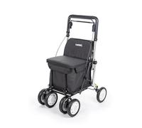 Carlett Andador y Carrito con Asiento Incorporado, Producto Médico Homologado EU, Manillar Regulable, Freno de Parking y Ruedas Ajustables 3 Posiciones, Robusto, Comfort Assist, Negro