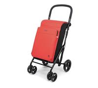 Carlett Carrito de la Compra Plegable con 4 Ruedas y Bolsa Extensible 62L, Bolsa Isotérmica 12L, Manillar Regulable, Freno de Seguridad y Ruedas Giratorias 360º, Urban Family, Color Rojo