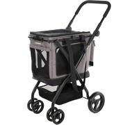Carlett Carrito de Mascotas 3 en 1 Ruedas Giratorias 360º, Resistente al Agua, Transportín Compatible con Asiento de Coche, Cubre Lluvia y Correa de Seguridad, Cube P, Color Gris