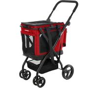 Carlett Carrito de Mascotas 3 en 1 Ruedas Giratorias 360º, Resistente al Agua, Transportín Compatible con Asiento de Coche, Cubre Lluvia y Correa de Seguridad, Cube P, Color Rojo