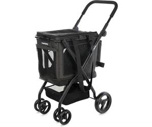 Carlett Carrito de Mascotas 3 en 1 Ruedas Giratorias 360º, Resistente al Agua, Transportín Compatible con Asiento de Coche, Cubre Lluvia y Correa de Seguridad, Cube P, Color Negro