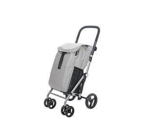 Carlett Carro de la Compra 4 Ruedas Plegable, Bolsa Extraíble Gran Capacidad 53L/15Kg y Bolsa Térmica 10L, Manillar Regulable, Freno de Seguridad, Convertible a 2 Ruedas, Classic Duo, Color Gris Claro