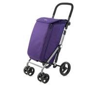 Carlett Carro de la Compra 4 Ruedas Plegable con Bolsa Extraíble 48L/25 kg y Bolsa Térmica 10L, Manillar Regulable, Freno de Seguridad, Convertible a 2 Ruedas, Ligero, Lite Duo, Color Morado