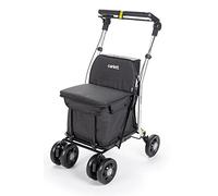 Carlett - Carro de la Compra y Andador con Asiento para Ancianos - Producto Médico Clase I Homologado, Carrito de 4 Ruedas Plegable, Bolsa Extraíble 36L/15kg y Bandeja Portaobjetos - Color Negro