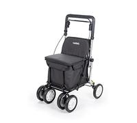 Carlett - Comfort Assist | Caminador Plegable con 4 Ruedas | Producto Médico Clase I Homologado | Bolsa Extraíble 36L/15kg | Bandeja Portaobjetos | Carro de la Compra | Negro