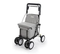 Carlett - Comfort Assist | Caminador Plegable con 4 Ruedas | Producto Médico Clase I Homologado | Bolsa Extraíble 36L/15kg | Bandeja Portaobjetos | Carro de la Compra | Gris Claro