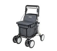 Carlett - Comfort Assist | Caminador Plegable con 4 Ruedas | Producto Médico Clase I Homologado | Bolsa Extraíble 36L/15kg | Bandeja Portaobjetos | Carro de la Compra | Gris