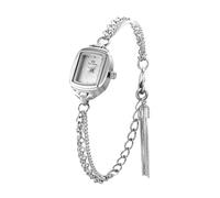 CARLIEN Reloj de pulsera analógico para mujer, con esfera rectangular de perlas plateadas y doradas, cadena de borlas, ultrafina, impermeable, para vestido de mujer, casual, elegante, plateado,