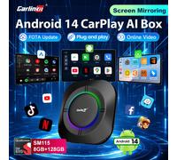CarlinKit 4 en 1, Android 14, CarPlay, Ai Box, adaptador inalámbrico para Android Auto con función de duplicación de pantalla, compatible con Netflix, IPTV, GPS, 4G LTE y actualizaciones FOTA. Android
