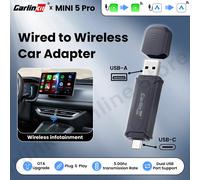 Carlinkit Mini 5 Pro adaptador cable a inalámbrico conexión perfecta para Carplay con cable/Android MINI 5