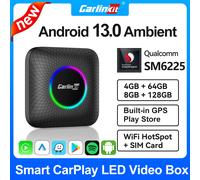 128GB CarlinKit LED inalámbrico CarPlay Android Auto Box CarPlay Ai Box Android 13 reproducción de vídeo pantalla dividida Qualcomm 8 núcleos FOTA SM6225 LED EAU 8GB RAM 128GB ROM