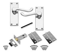 Carlisle Brass - Juego de pomos de puerta con palanca de desplazamiento victoriano, 64 mm, cierre tubular y bisagras para puertas interiores (cromo pulido)