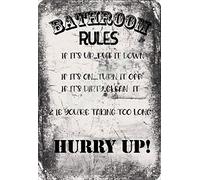 Carlor Bathromm Rules Hurry Up Póster Chic Art Prints Publicidad Pintura Vintage Decoración de Pared Letrero de metal de 30,5 x 20,3 cm