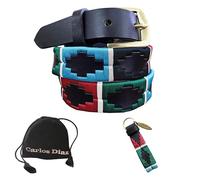 Carlos Diaz Cinturón Polo de Cuero Bordado Marrón Delgado de Diseñador para Chicos Chicas Niños y Niñas (65 cm/ 24-26 Inches)