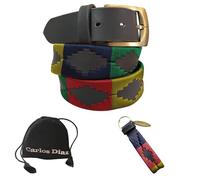 Carlos Diaz Cinturón Polo de Cuero Bordado Marrón Premium de Diseñador para Hombres Mujeres Unisex (100 cm / 40-42 Inches)