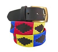 Carlos Diaz Cinturón Polo de Cuero Bordado Marrón Premium de Diseñador para Hombres Mujeres Unisex (100 cm / 40-42 Inches)