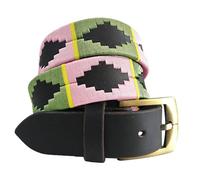 Carlos Diaz Cinturón Polo de Cuero Bordado Marrón Premium de Diseñador para Hombres Mujeres Unisex (100 cm / 40-42 Inches)