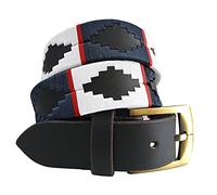 Carlos Diaz Cinturón Polo de Cuero Bordado Marrón Premium de Diseñador para Hombres Mujeres Unisex (115 cm / 46-48 Inches)