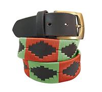 Carlos Diaz Cinturón Polo de Cuero Bordado Marrón Premium de Diseñador para Hombres Mujeres Unisex (80 cm/ 30-32 Inches)
