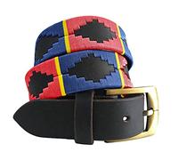Carlos Diaz Cinturón Polo de Cuero Bordado Marrón Premium de Diseñador para Hombres Mujeres Unisex (80 cm/ 30-32 Inches)