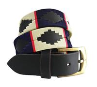 Carlos Diaz Cinturón Polo de Cuero Bordado Marrón Premium de Diseñador para Hombres Mujeres Unisex (80 cm/ 30-32 Inches)