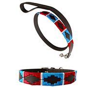 Carlos Diaz Collar de Perro Premium Bordado y Encerado Estilo Polo de Cuero Genuino + Correa Que Combina L