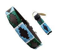 Carlos Diaz Collar de Perro Premium Bordado y Encerado Estilo Polo de Cuero Genuino S