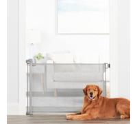 Carlson - Puerta retráctil Extra Ancha para Mascotas, se expande hasta 50 Pulgadas de Ancho, fácil de Instalar, Incluye Plantilla de instalación, indicador de Bloqueo, Gris