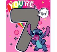 Carlton Cards Disney Stitch - Tarjeta de 7º cumpleaños para niñas, diseño único de puntada para sobrina, hija, hermana, nieta