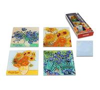 CARMANI - Juego de 4 posavasos de cristal, almohadilla de vidrio, alfombrilla para bebidas, resistente al calor, impresos con Vincent Van Gogh, lirios en un jarrón, girasoles, girasoles en un jarrón,