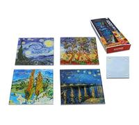CARMANI,Posavasos de cristal, almohadilla de cristal, tapete resistente al calor, juego de 4 unidades, estampado con Vincent Van Gogh, la noche estrellada, álamos, la noche estrellada sobre el ródano