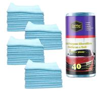 CarMax® - 40 microfibras multiusos azules para limpieza y detalles de coche en un rollo, toallas de microfibra reutilizables de 30 cm x 30 cm en rollo extraíble