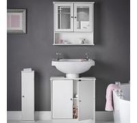 CARME Gatsby Juego de Muebles de baño de 3 Piezas, Almacenamiento Debajo del Fregadero, botiquín montado en la Pared con gabinete de Almacenamiento con Espejo portarrollos de Papel higiénico - Blanco