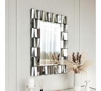 CARME Knightsbridge Espejo de pared rectangular grande de lujo con efecto de cristal 3D para dormitorio, sala de estar, pasillo, baño, decoración moderna para el hogar, tocador montado (gris plateado)
