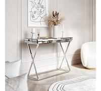 CARME Knightsbridge - Mesa de Consola con Espejo de Lujo, Efecto de Cristal 3D, Patas Cruzadas, Color Gris