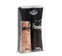 CARMENCITA - Pack 2 Molinillos Gigantes | Sal Rosa del Himalaya | Pimienta Negra | Sal y Especias para cocinar | Pimienta negra grano recién molida para carnes, verduras, ensaladas, cremas | 560 g