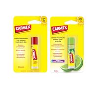 Carmex Bálsamo Labial SPF15, Pack Click Stick Clásico + Click Stick Lima