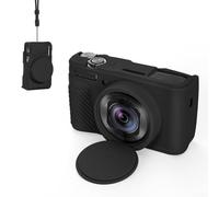 CARMOTTER Funda protectora de silicona antiarañazos para Canon PowerShot SX740HS SX730HS, funda protectora de ajuste personalizado con cubierta de lente, diseño (negro)