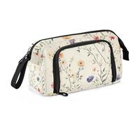 Carnation - Estuche para lápices de peonía y romero, color beige, de gran capacidad, bonito estuche portátil para adultos, para niños, oficina